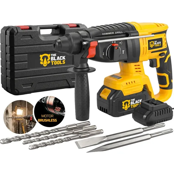 Martelete Perfurador Rompedor Sem Fio Bateria 21v 4000mah Professional Sds Plus Motor Brushless Maleta The Black Tools Amarelo E Preto 60 Hz