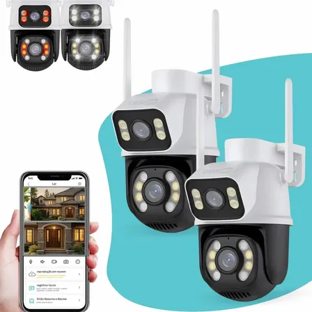 Kit 2 Câmeras de Segurança IP Casenn A28-02 Full HD Wi-Fi para Área Externa com Lente Dupla e Visão Noturna
