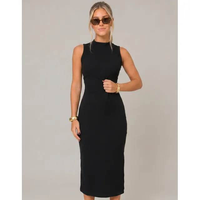 Vestido Midi Canelado Casual Básico Modelador Regata Casual