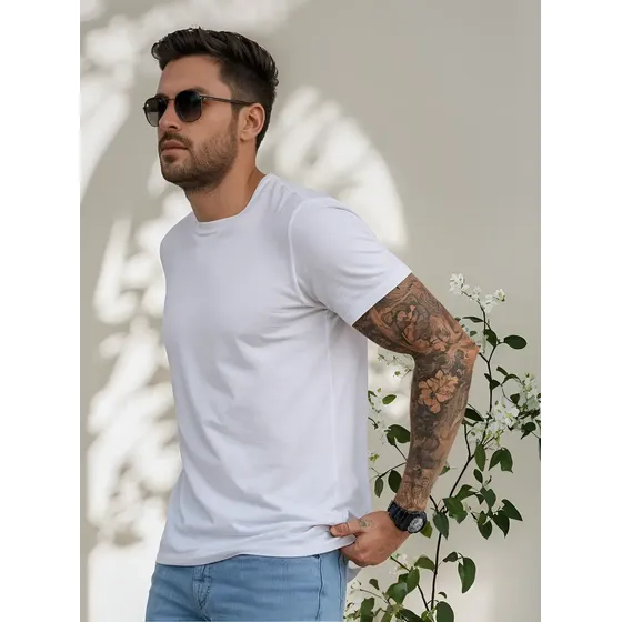 Camiseta Básica Masculina Algodão Slim Blusa Premium Lisa