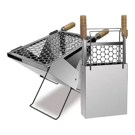 Churrasqueira Maleta Inox 1 Grelha Camping Pesca Portátil
