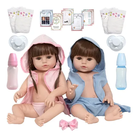 2 Boneca Reborn Gêmeos Casal Recém Nascido Pode Dar Banho
