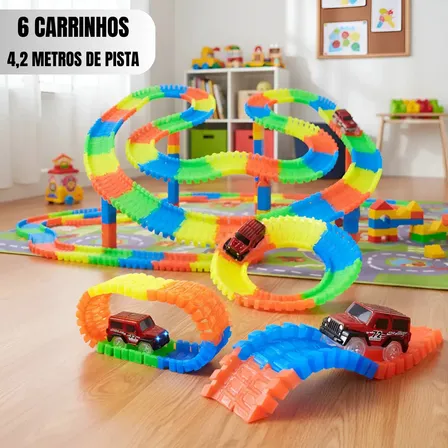 Kit 6 Carrinho E 4,2 Metros De Pista Trilha Maluca