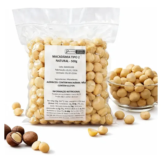 Macadâmia Natural Inteira Tipo 2 Graúda - 500g Premium
