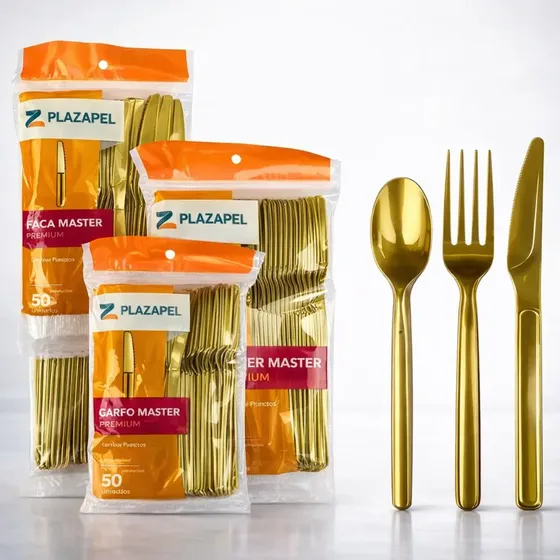 Kit 150 Talheres Descartável Reforçada Churrasco Dourado