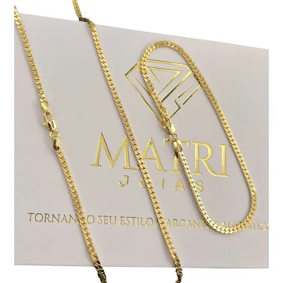 Corrente E Pulseira Grumet Masculina 3mm Banhado A Ouro 18k