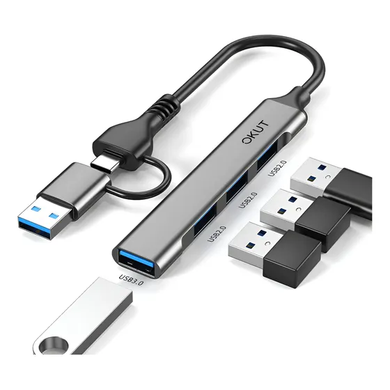 Hub 2 Em 1 Entrada Tipo C 4 Portas Usb3.0 Usb2.0 Hub Alumíni