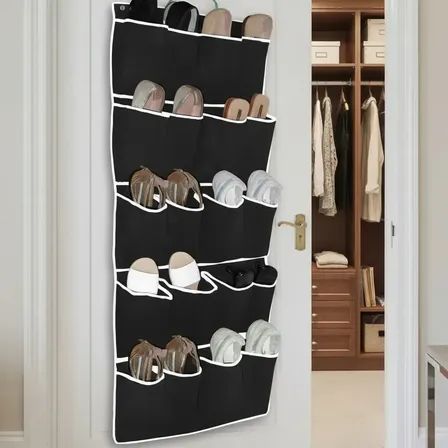 Organizador Sapatos Sapateira Vertical Atrás Porta 20 Bolsos Preto
