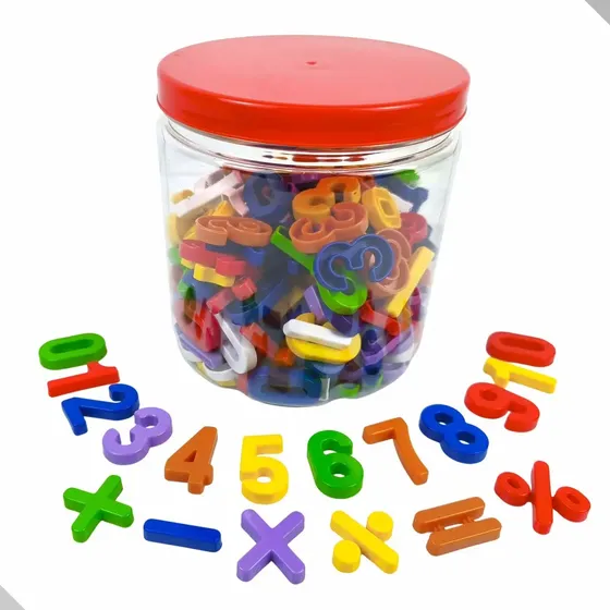 Pote De Números E Sinais Brinquedo Educativo 200 Peças