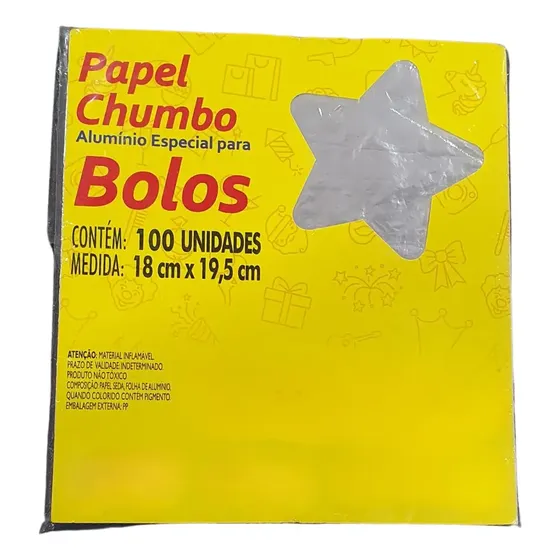 100 Embalagem Papel Chumbo Para Bolo Gelado 18x19,5cm Prata
