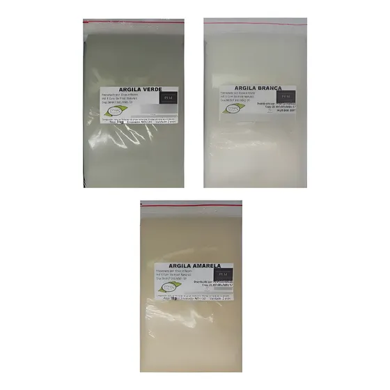 3kg De Argila Medicinal 1kg Verde 1kg Branca 1kg Amarela
