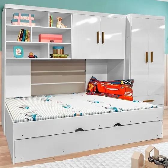 Jogo De Quarto Solteiro Modulado Guarda Roupa Modeno