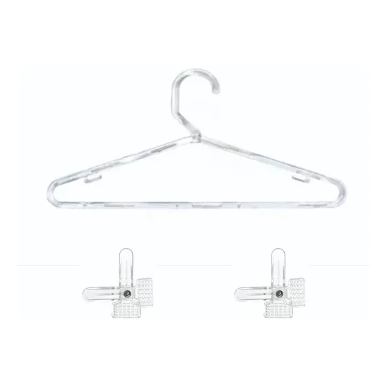100 Cabides Infantil Acrílico Transparente + 100 Presilhas