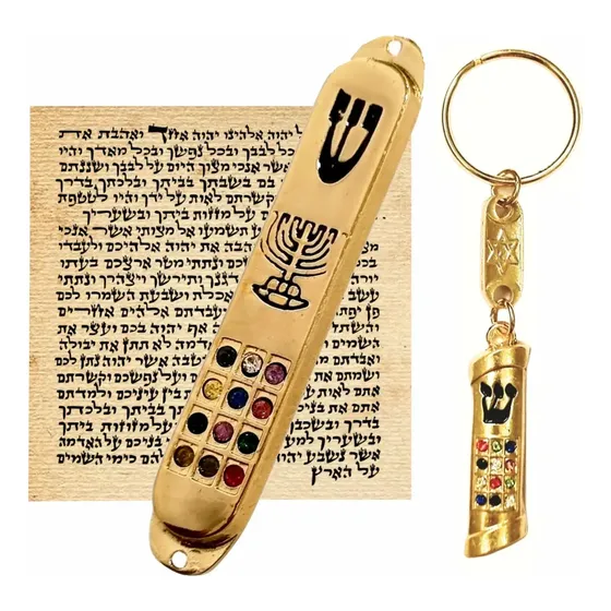 Mezuzá 12 Tribos De Israel + Chaveiro + Pergaminho Réplica