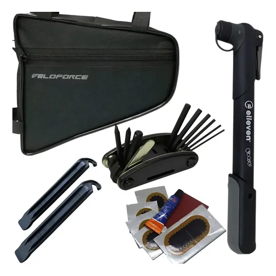 Kit Ferramenta Bike Chaves Reparo Pneu Bolsa Quadro Bomba Ar