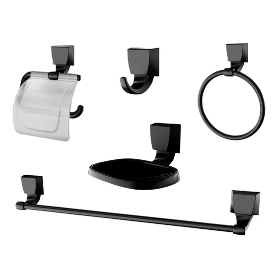 Kit 5pcs Acessorios Quadra Preto Lorenzetti Para Banheiro
