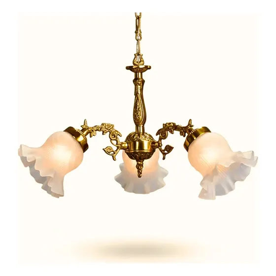 Lustre Pendente Colonial Antigo Tulipa Metal Dourado Luxo