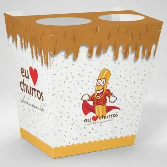 Caixinha Embalagem Churros Espanhol 2 Molhos 100 Unidades