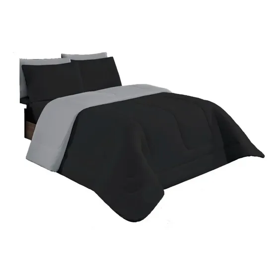 Edredom Queen 100%algodão Dupla Face Preto Cinza+2fronhas