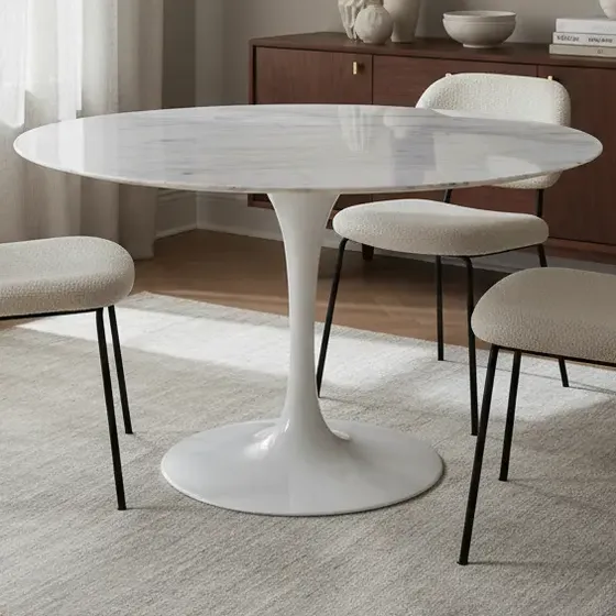 Mesa Jantar Tulipa Saarinen Redonda 90 Marmore Branco Extra