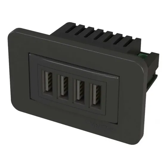 Tomada P/móveis Embutir Usb Charger C/4 Pontos - Preta - Lu