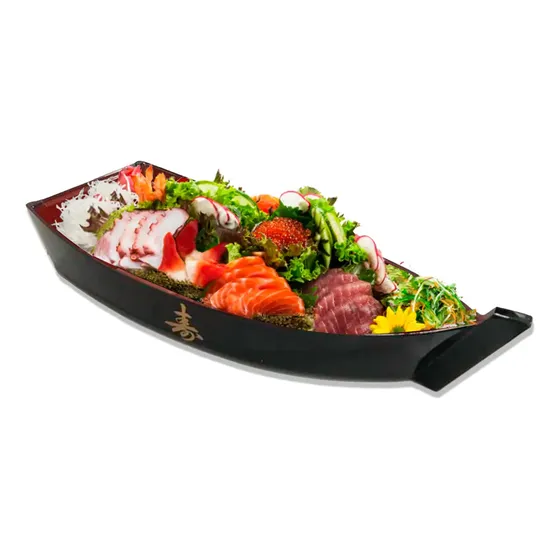 Bandeja Travessa Barca Comida Japonesa Sushi Preto 30x14cm