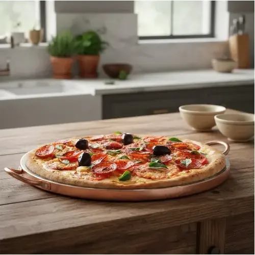 Forma De Pizza De Pedra Sabão 42 Cm Alças De Cobre