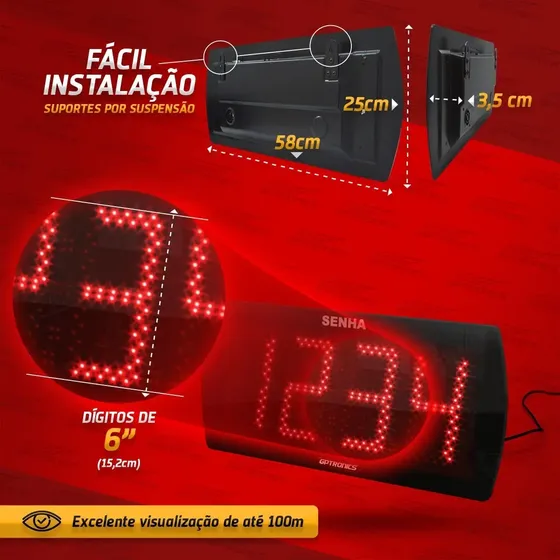 Painel Senhas 4 Dígitos Teclado Aleatório Fast Food Grande