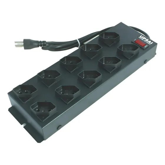 Extensão / Régua / Filtro De Linha - 10 Tomadas Profissional Bivolt 110v Ou 220v Cor Preto Metal Iso 9001