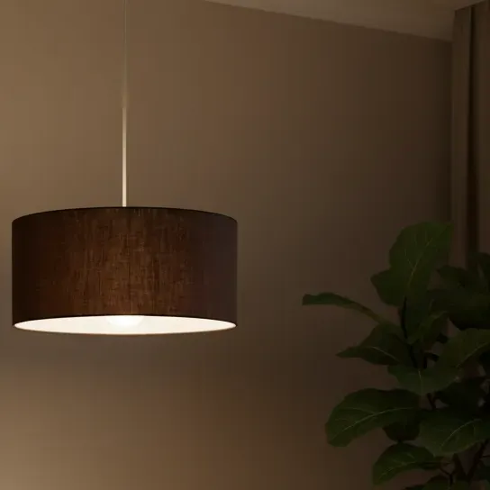 Lustre Pendente Redondo 4052 Cúpula Tecido Ø 50x21 Café