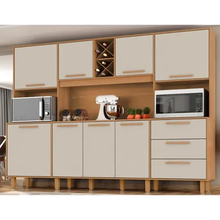 Kit De Armários Para Cozinha Mdp 8 Portas 3 Gavetas Apollo Cinamomo / Areia
