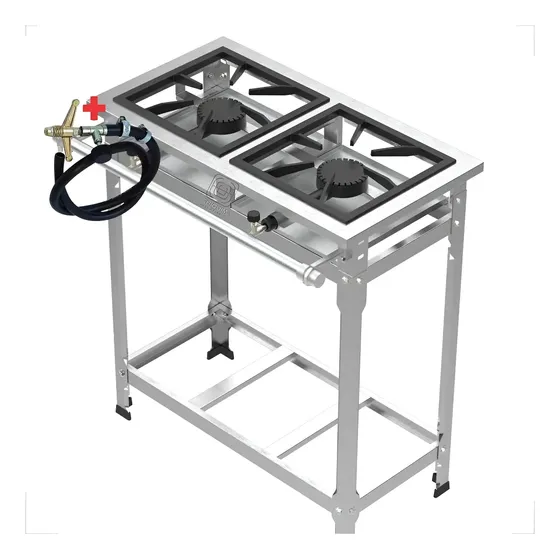 Fogão Industrial 2 Bocas Aço Inox Queimador De Alta Pressão
