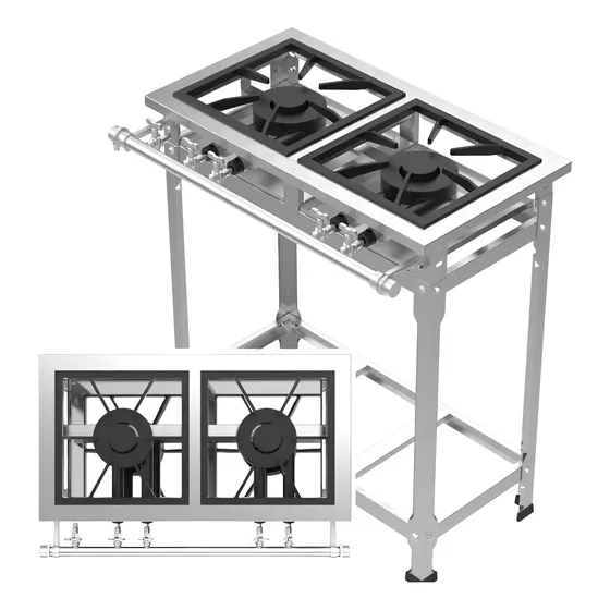 Fogão Industrial Inox 2 Bocas Duplas Baixa Pressão Reforçado