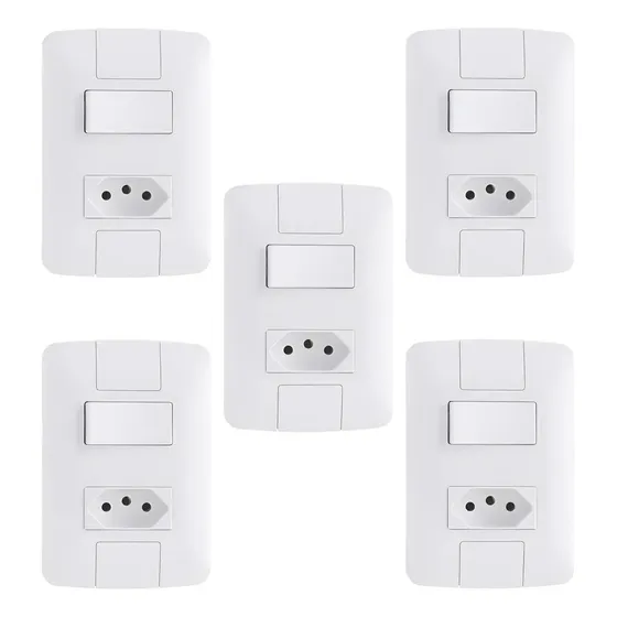 Kit 5 Conjunto 1 Interruptor + 1 Tomada 10a Tramontina Aria 10 A 250v Branco