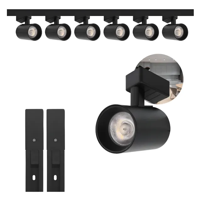 Kit Trilho Eletrificado 2m Preto + 6 Spots Led 10w Luz Frio