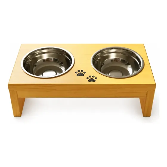 Comedouro Elevado Pequeno C/ 2 Potes Inox P/ Cães E Gatos