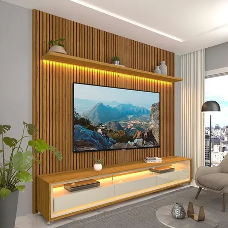 Rack Com Painel Para Tv Até 75 Polegadas Com Led Com Jh