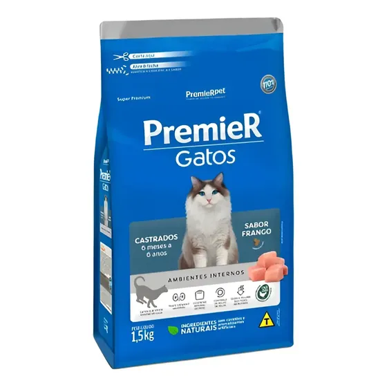 Premier Gatos Adultos Castrados Frango 1,5 Kg