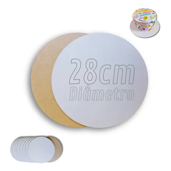 Kit 10 Cake Board 28cm Tabuleiro Bolo Em Mdf 3mm Redondo