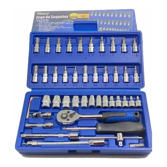 Jogo Soquetes + Chaves Catraca 1/4' Cromovanadiun 45pç