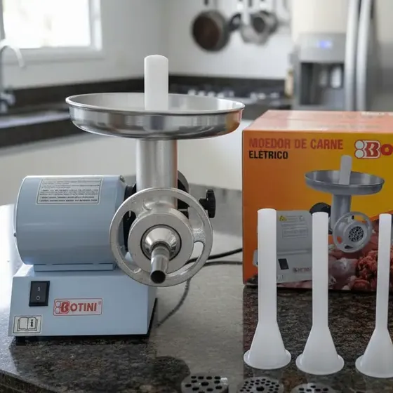 Moedor De Carne Elétrico Com Kit Funil Botini + Disco 10mm