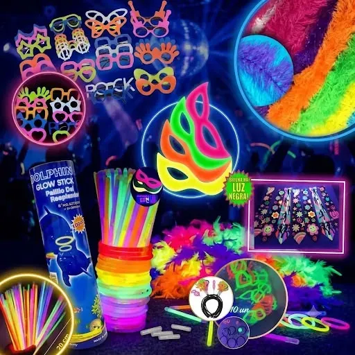 Kit Balada Festa 150 Pçs Óculos Tiara Pulseira Neon E Marabu