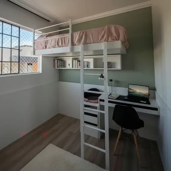 Cama Suspensa Solteiro M3 Branca S/led Em Madeira E Aço