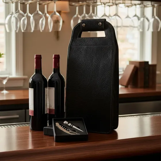Wine Bag Bolsa Para Vinhos 2 Garrafas Em Couro 7703 Preto