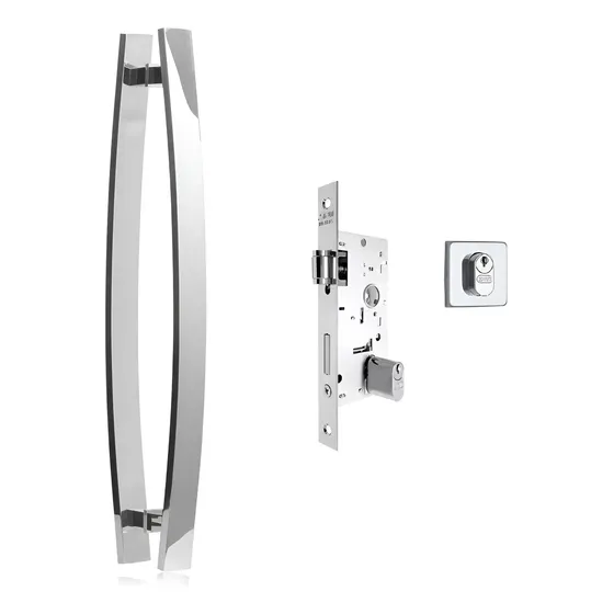Puxador Curvo De 80cm + Fechaduras Rolete Polido