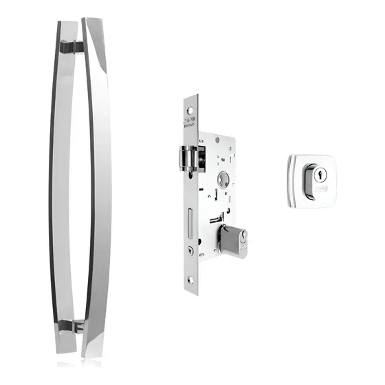 Kit Porta, Puxador Curvo 60cm + Fechadura Rolete Regulável