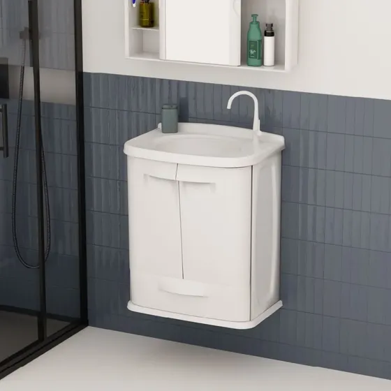 Gabinete Para Banheiro Em Plástico Com Lavatório Fit Gc