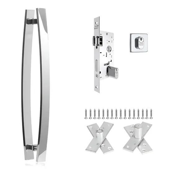 Kit Porta Puxador Curvo 80cm+fechadura + Dobradiça Pivotante