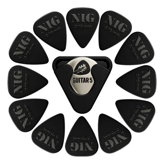 Kit C/ 12 Palhetas P/ Guitarra Violão Nig 0.70mm + Porta P.