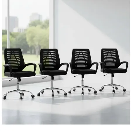 Kit 4 Cadeiras Escritório Ergonômica Encosto Tela Mesh Preta Preto Malha